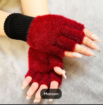 Half Finger Fluffy Velvet Gloves for Girls