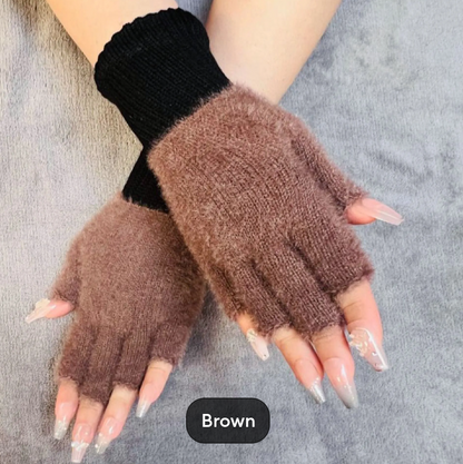 Half Finger Fluffy Velvet Gloves for Girls