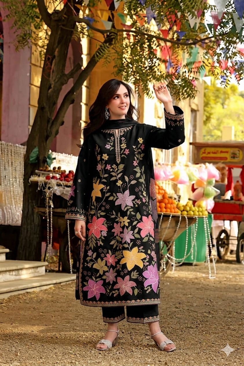 Aleena's Collection lawn 3-piece embroidered suit with front embroidery and munar dupatta