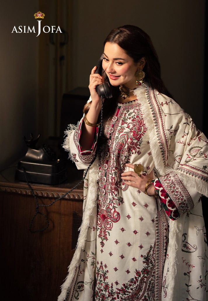 Asim Jofa pour lawn embroidered lawn stuff 9070 with digital printed dupatta and dyed trouser
