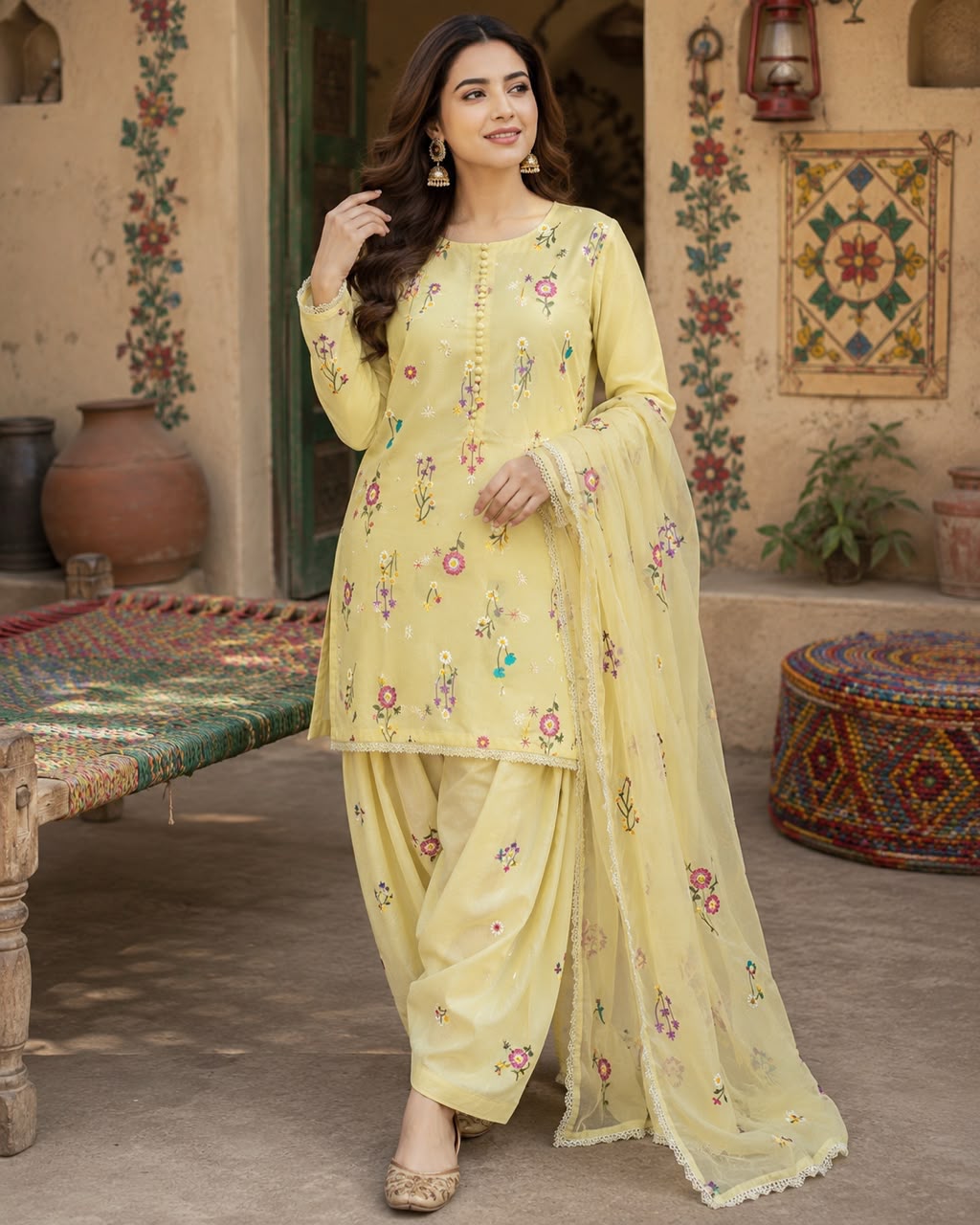 Batik Lawn 3-Piece Unstitched Suit with Embroidered Front and Bamber Dupatta