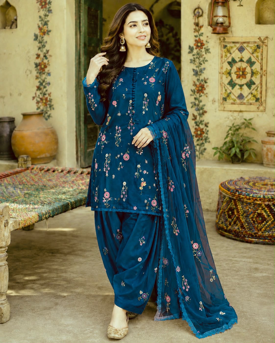 Batik Lawn 3-Piece Unstitched Suit with Embroidered Front and Bamber Dupatta