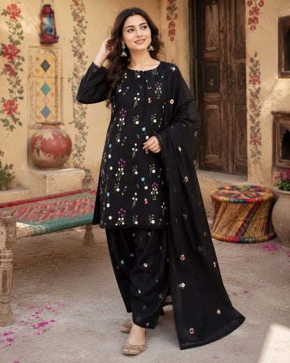 Batik Lawn 3-Piece Unstitched Suit with Embroidered Front and Bamber Dupatta