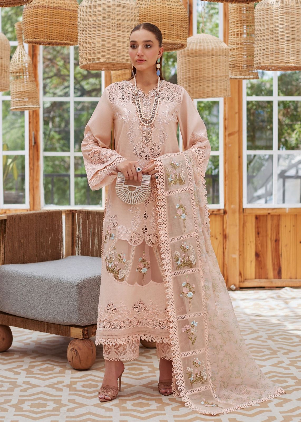 Crimson Chikankari Embroidered Luxury Lawn 3 Piece Dress