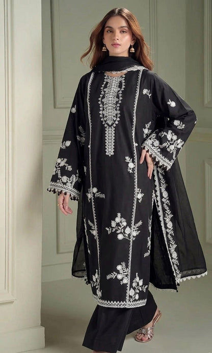 Heavy embroidered front detailing of the Cross Stitched Dhanak suit