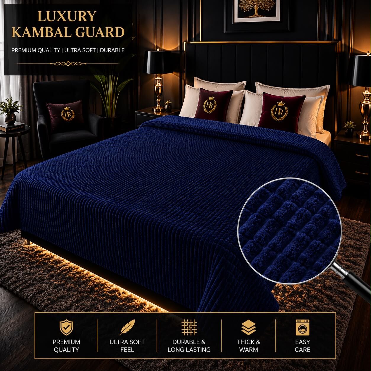 Collection of premium luxury bubble AC blankets for double beds in various colors including grey, brown, beige, and an elegant purple floral pattern.