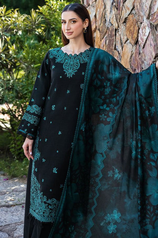 Embroidered 3pc Fancy lawn Dress With Printed Shawl- Farasha