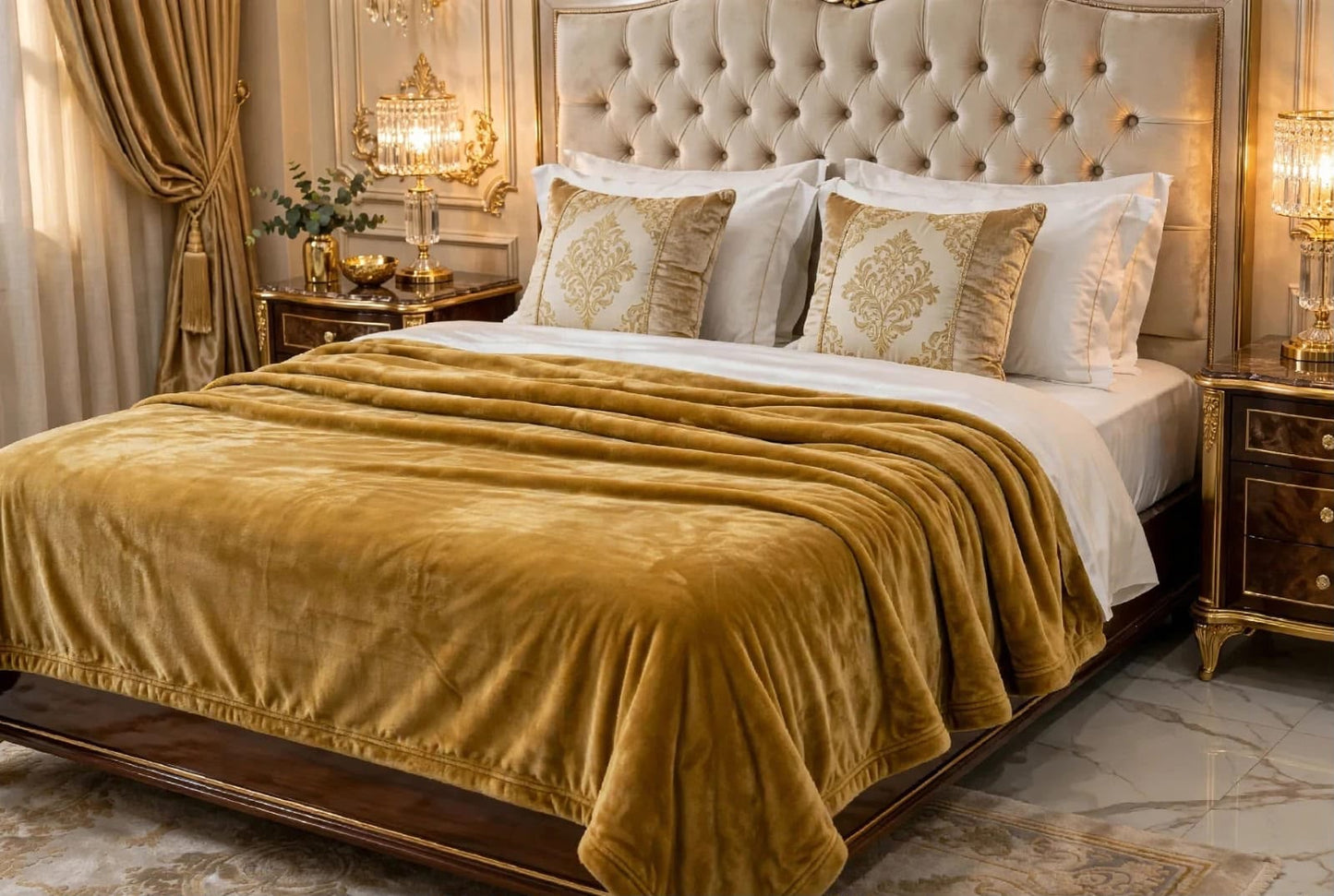 Golden mustard luxury AC blanket double bed for sale in Pakistan