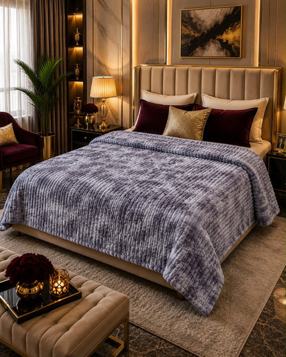 Grey marble ribbed puffy AC blanket on double bed Pakistan