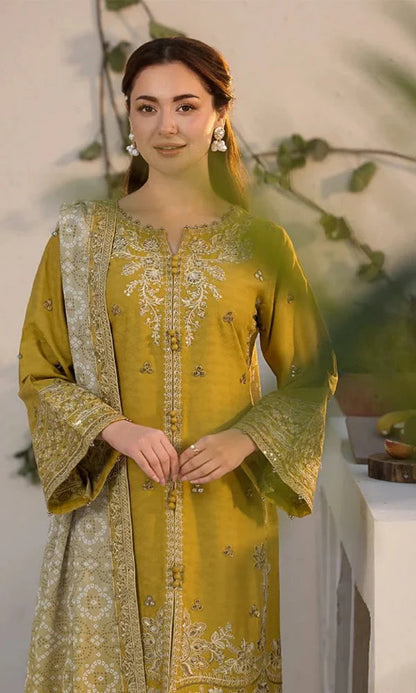 Close-up of front and sleeve embroidery on Laam winter dress
