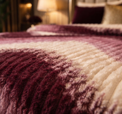 Luxurious maroon and cream wavy patterned fluffy fleece AC blanket for a double bed