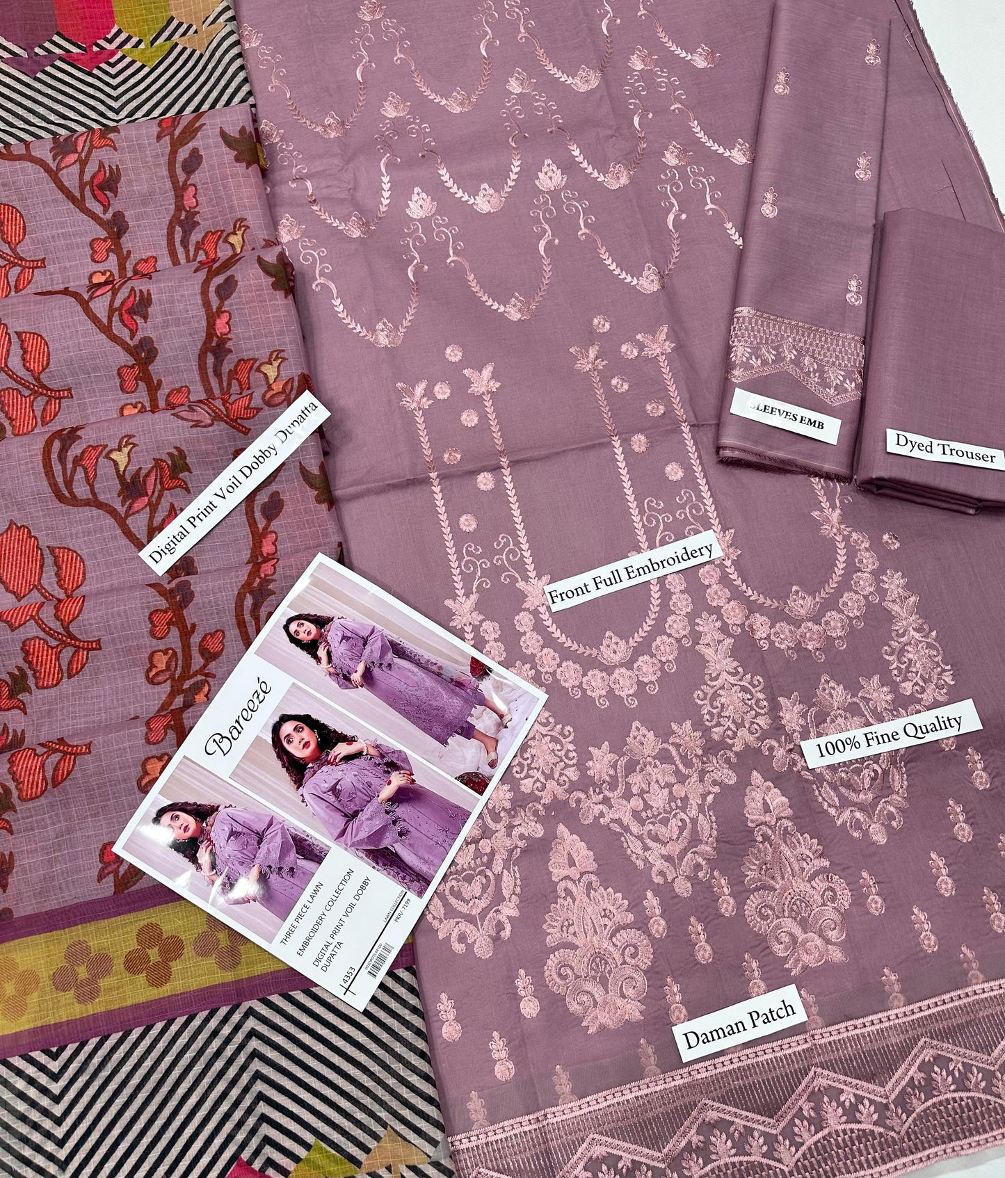 Bareeze - 3PC LAWN EMBROIDERED SHIRT WITH MANAAR PRINTED DUPATTA AND TROUSER