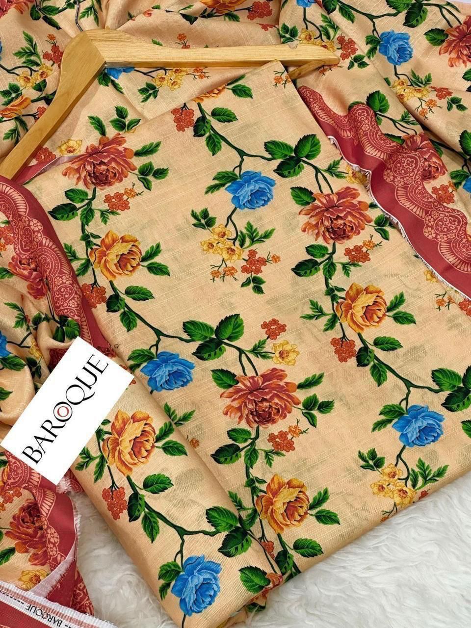 Unstitched Khaddar 3 Piece Digital Printed Dress ( Most trending Orignal Branded )