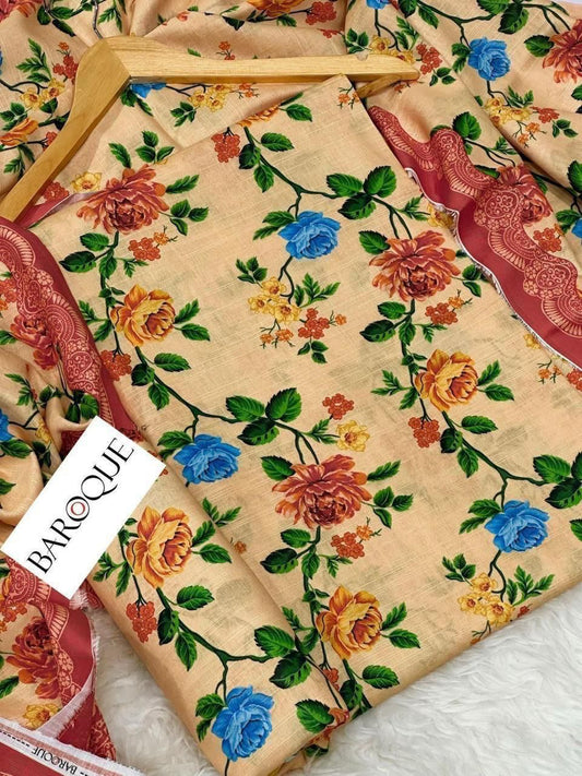 Unstitched Khaddar 3 Piece Digital Printed Dress ( Most trending Orignal Branded )