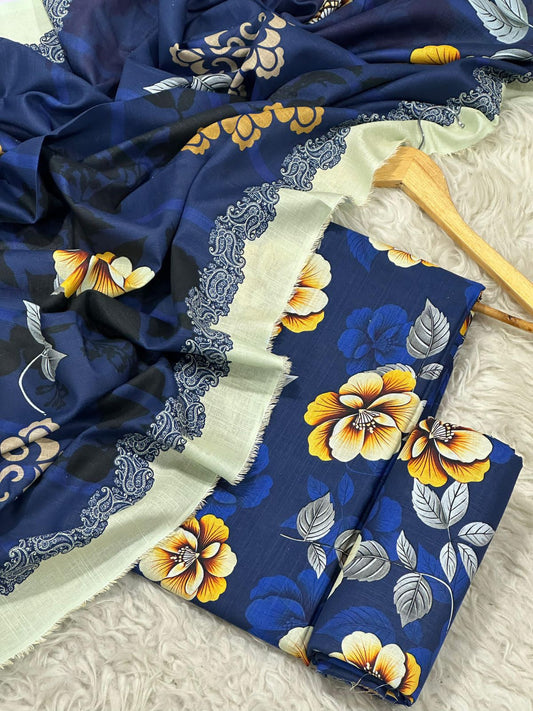 Unstitched Khaddar 3 Piece Digital Printed Dress ( Most trending Orignal Branded )