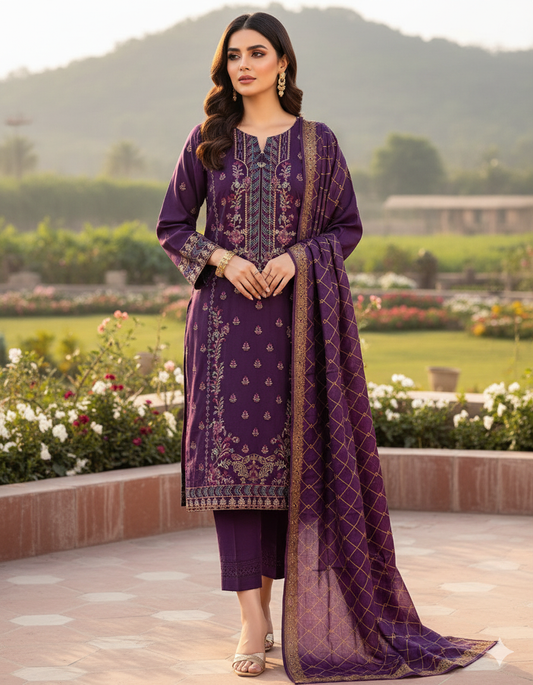 Asim Jofa brand Dhanak 3p with wool shawl