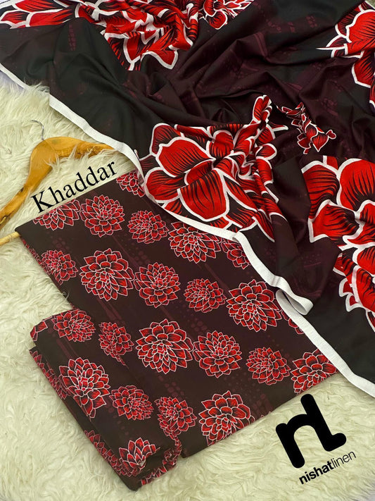 Unstitched Khaddar 3 Piece Digital Printed Dress ( Most trending Orignal Branded )