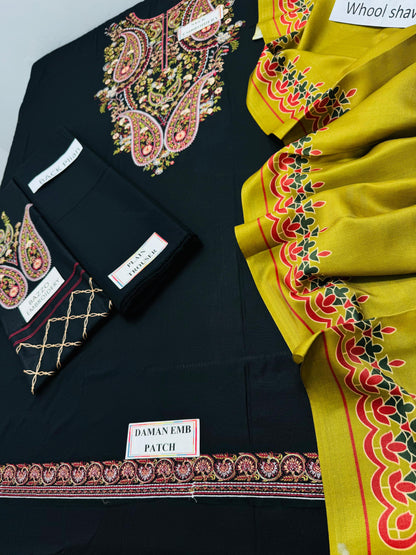 Fancy 3p Dhanak with wool shawl