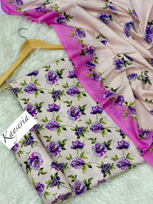 Unstitched Khaddar 3 Piece Digital Printed Dress ( Most trending Orignal Branded )