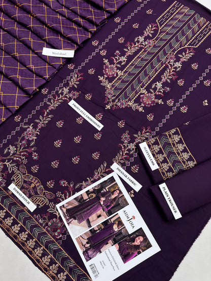 Asim Jofa brand Dhanak 3p with wool shawl