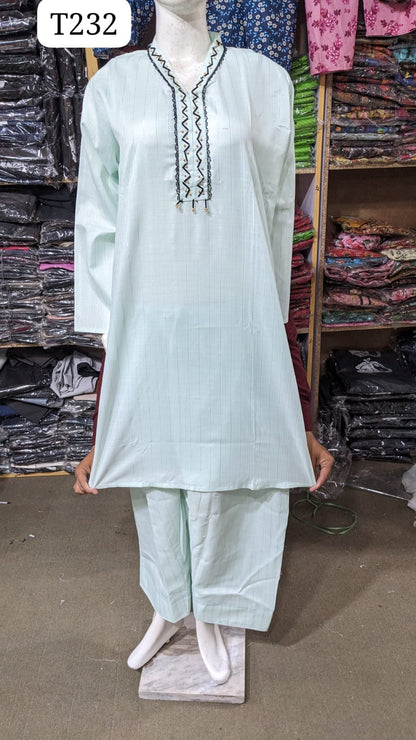 Cotton 2p stitched with neckline work