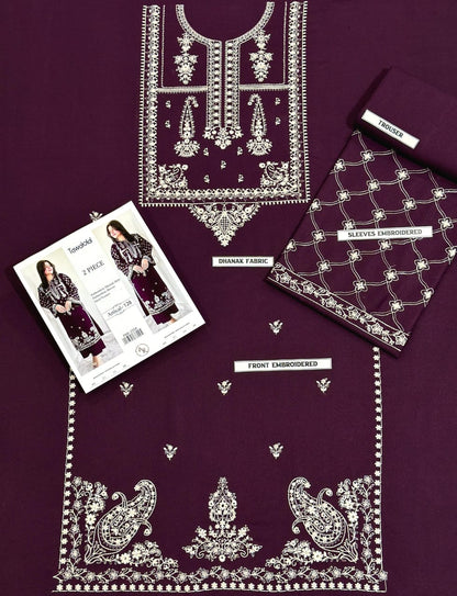 2 Piece - Unstitched Dhanak Stuff Full Embroidered Suit - Winter collection 2026