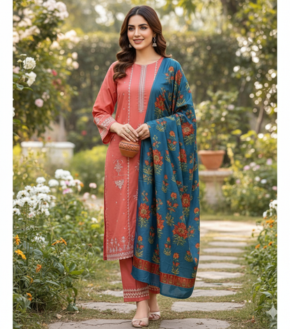 Dhanak 3Pcs Suit with wool shawl