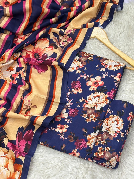 Unstitched Khaddar 3 Piece Digital Printed Dress ( Most trending Orignal Branded )