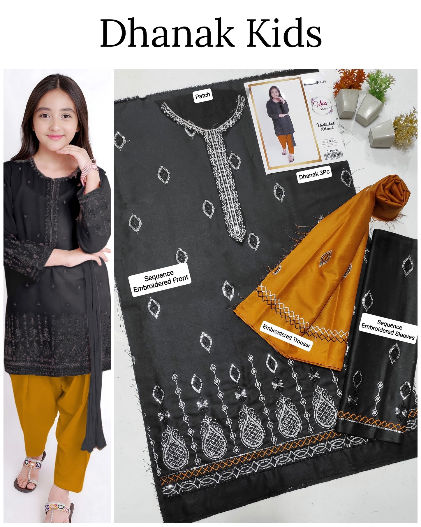 Unstitched Dhanak 2p embroidered