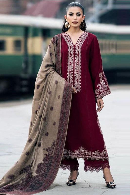 3 Piece - Unstitched Dhanak Stuff Full Embroidered Suit - Winter collection 2026