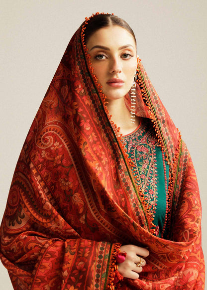 Dhanak Embroidered 3p with wool shawl