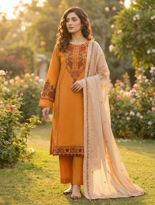 Premium Dhanak 3p Embroidered
