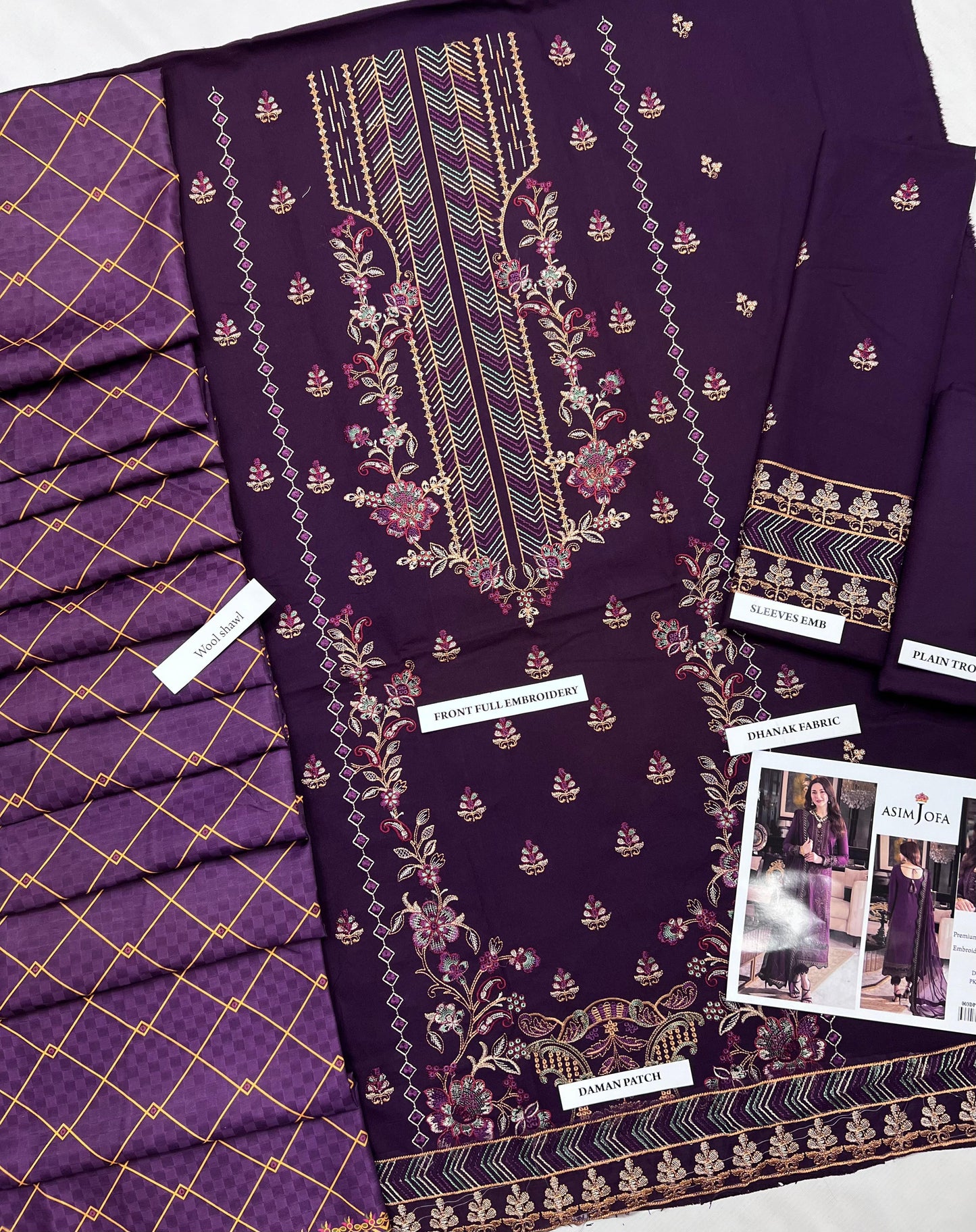 Asim Jofa brand Dhanak 3p with wool shawl