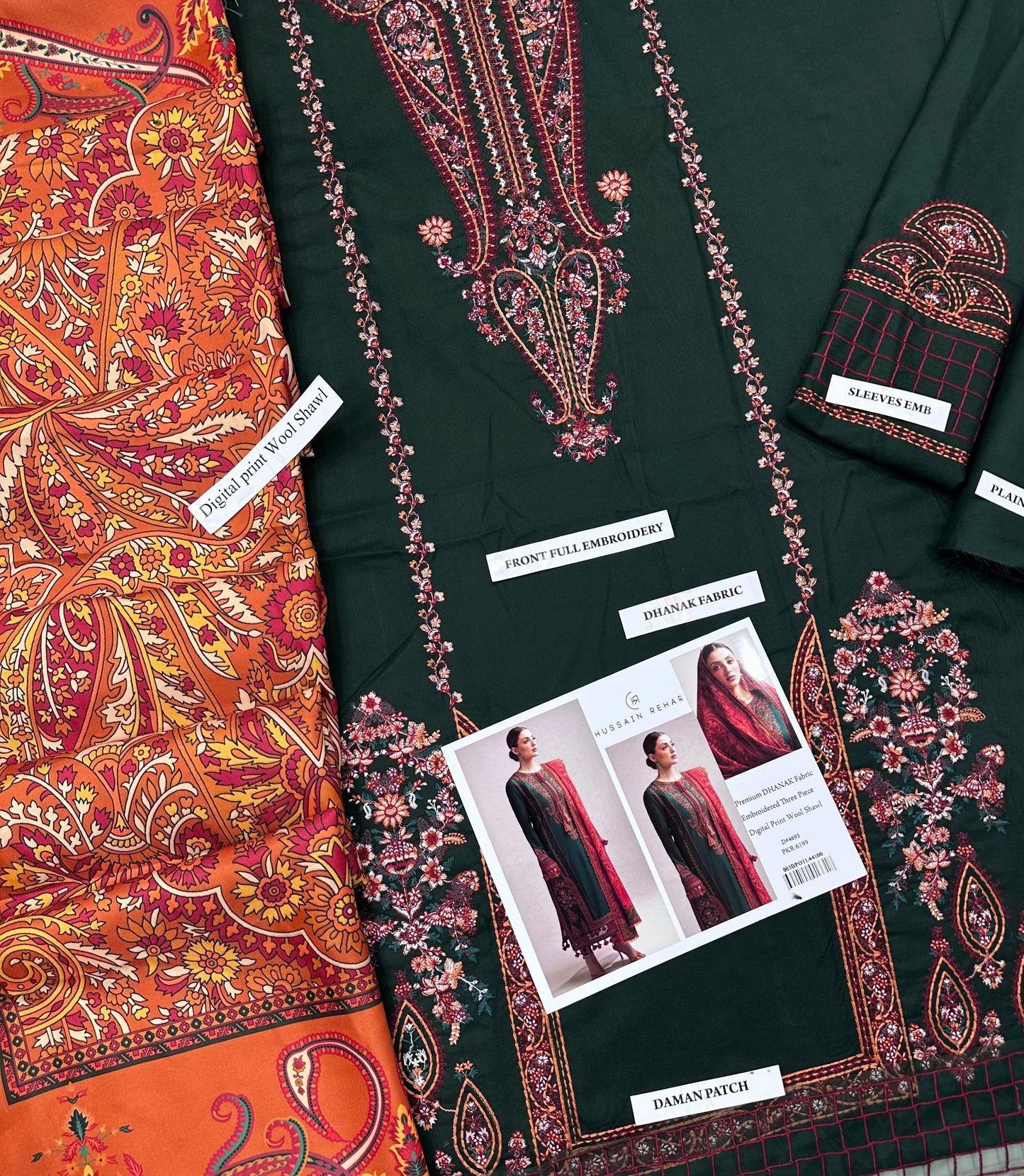 Dhanak Embroidered 3p with wool shawl