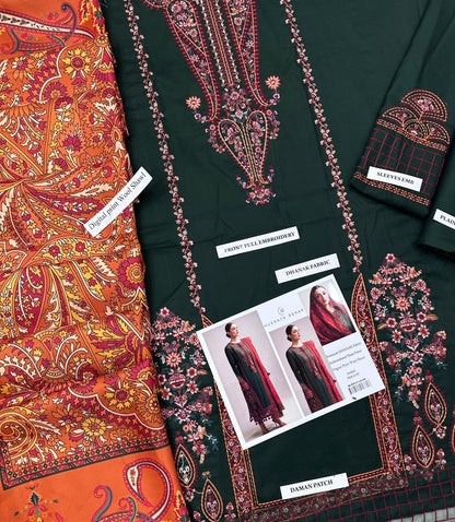 Dhanak Embroidered 3p with wool shawl