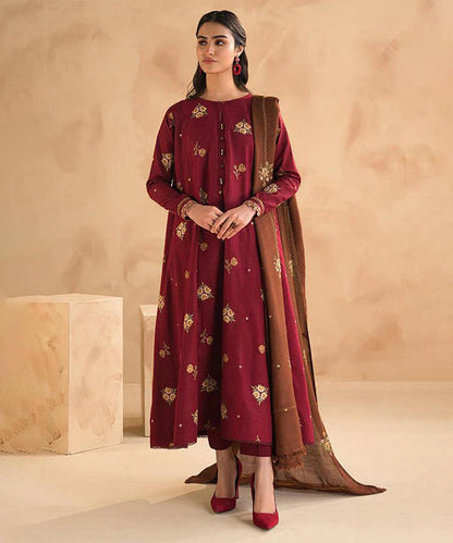 3 Piece - Unstitched Dhanak Stuff Full Embroidered Suit - Winter collection 2026