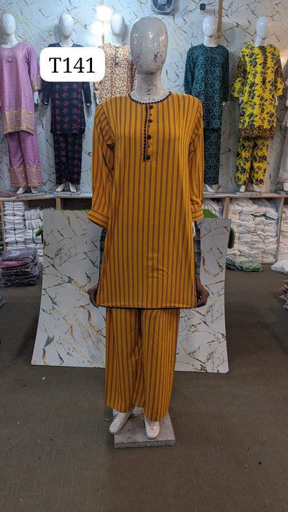 Stitched stone Linen 2p shirt and trousers