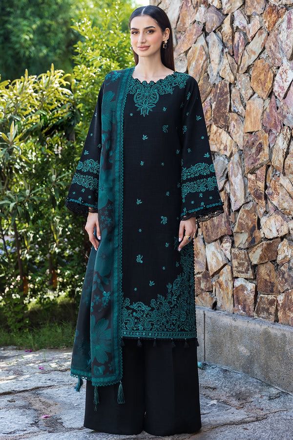 Embroidered 3pc Fancy lawn Dress With Printed Shawl- Farasha