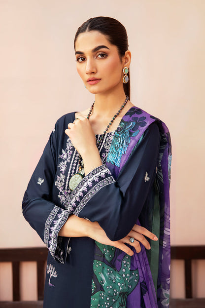 Afsan embroidered Dhanak 3p with wool shawl