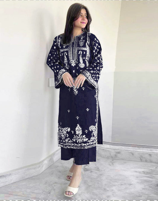 2 Piece - Unstitched Dhanak Stuff Full Embroidered Suit - Winter collection 2026