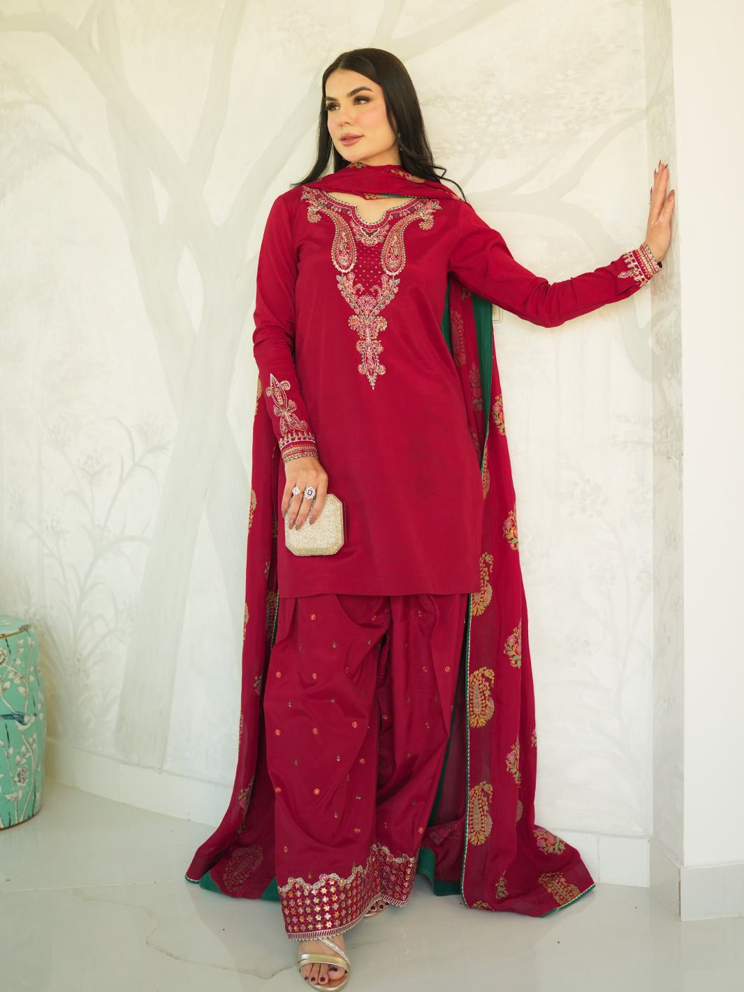 Fancy Dhanak 3p with wool shawl
