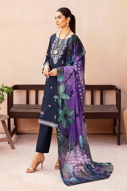 Afsan embroidered Dhanak 3p with wool shawl