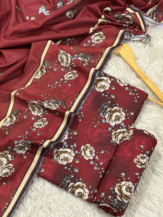 Unstitched Khaddar 3 Piece Digital Printed Dress ( Most trending Orignal Branded )