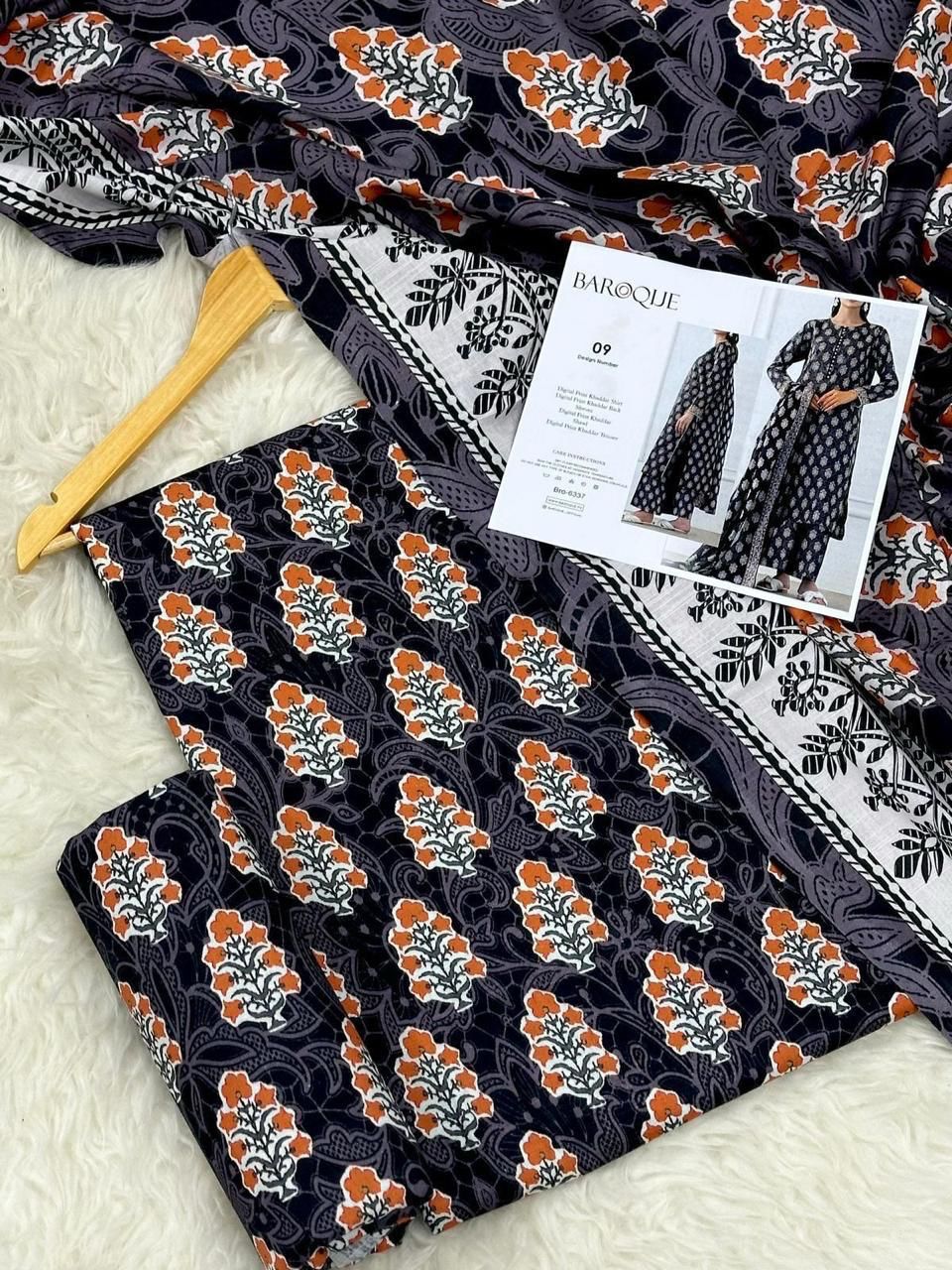 Unstitched Khaddar 3 Piece Digital Printed Dress ( Most trending Orignal Branded )