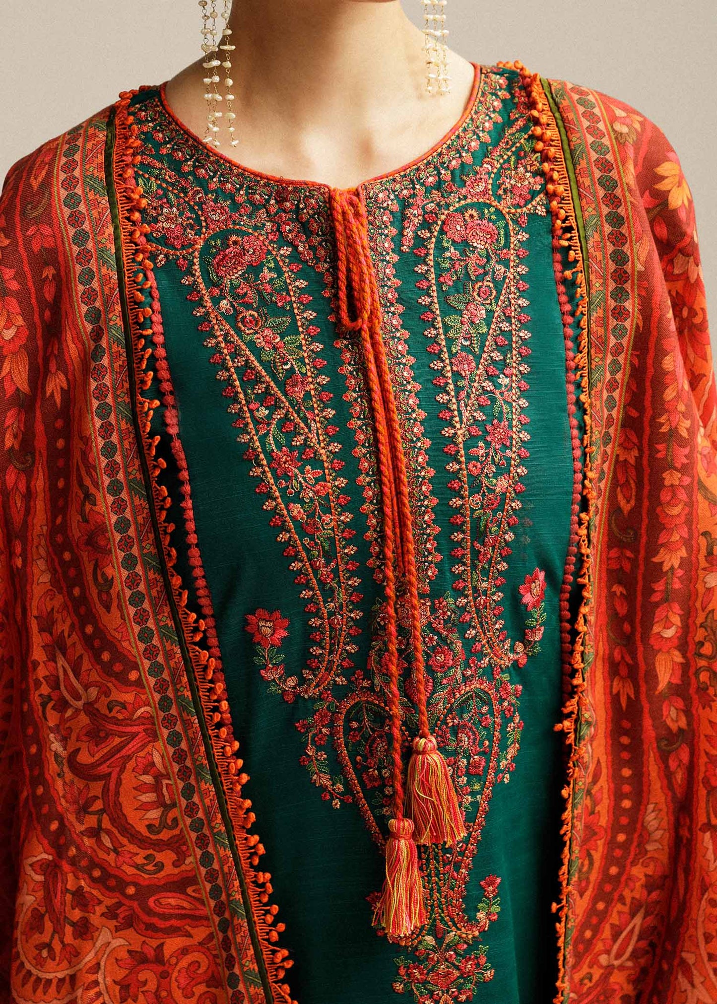 Dhanak Embroidered 3p with wool shawl