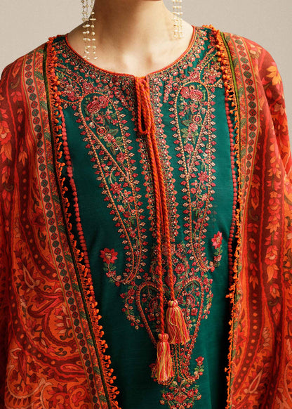 Dhanak Embroidered 3p with wool shawl