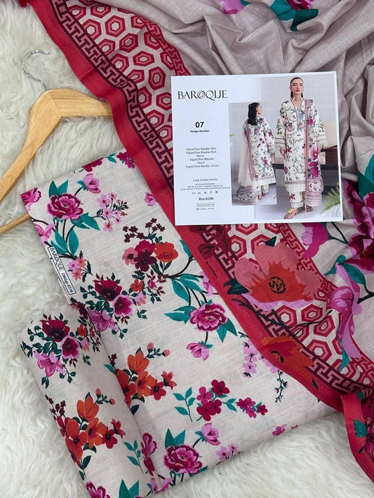 Unstitched Khaddar 3 Piece Digital Printed Dress ( Most trending Orignal Branded )