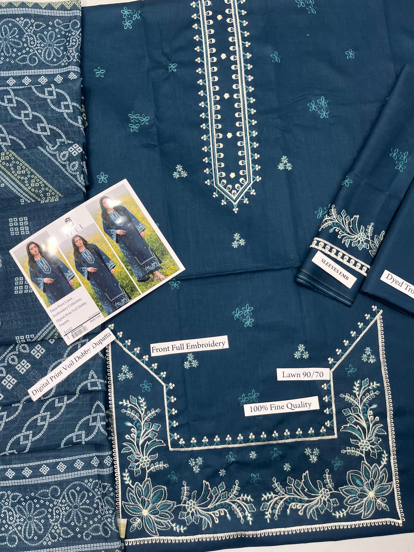 IZEL - 3PC LAWN EMBROIDERED SHIRT WITH MANAAR PRINTED DUPATTA AND TROUSER