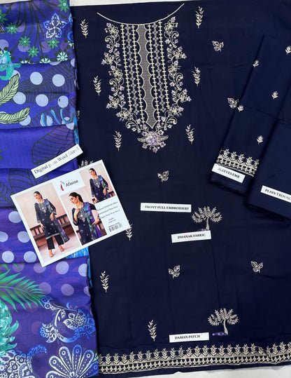 Afsan embroidered Dhanak 3p with wool shawl