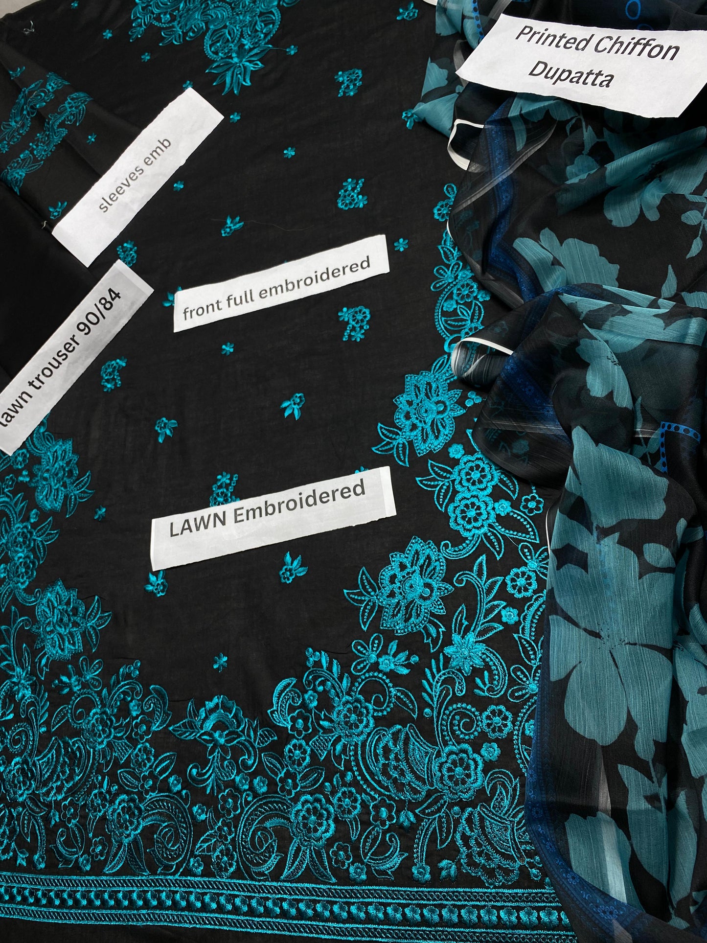 Embroidered 3pc Fancy lawn Dress With Printed Shawl- Farasha